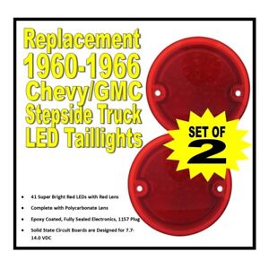 1960-1966 Chevy C10 GMC Pickup Truck Red LED Stepside Taillight Lenses, Pair