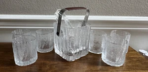 JUEGO DE BARRA DE VIDRIO TEXTURIZADO GLACIAR HOYA VINTAGE CUBO DE HIELO 6 VASOS Y PINZAS+ - Imagen 1 de 8