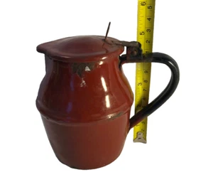 JARRA VINTAGE METAL FRANCÉS ESMALTADO CON TAPA LADRILLO ROJO OSCURO/COLOR MARRÓN - Imagen 1 de 7