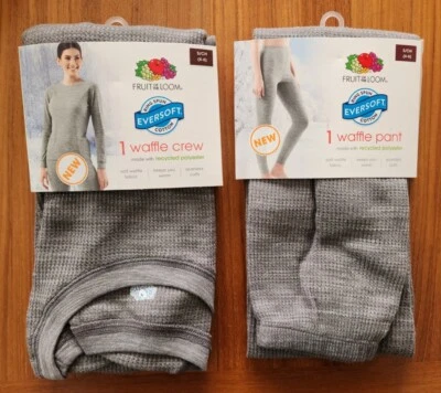 Fruit of the Loom Mujer PEQUEÑO Conjunto Térmico Waffle Camisa y Pantalones GRIS #21423 Foto 1 de 4