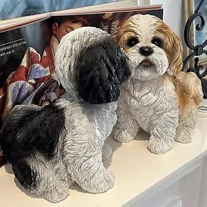~❤️~SHIH TZU Puppy Dog Statue Resin Figurine Brown Black White Large 24cms 9.5" - Picture 1 of 37
