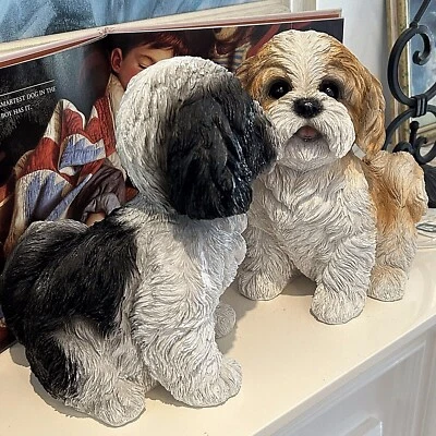 ~❤️~SHIH TZU Puppy Dog Statue Resin Figurine Brown Black White Large 24cms 9.5" - image 1 of 4