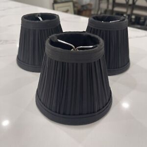 Set of 3 Pleated Clip-on Candelabra Lampshade Black Fabric 3” X 4” X 5”