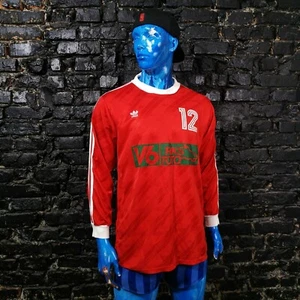 Adidas Vintage Goalkeeper Jersey Match Worn Shirt Red Polyester Mens Size 8 - Picture 1 of 12