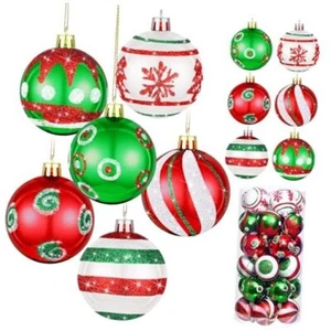 30 Pcs 2.36 Inch Christmas Tree Ball Ornaments Set Red Green Glittering - Picture 1 of 7