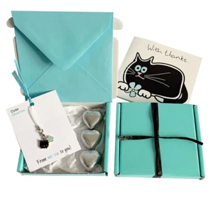 Kleine Geschenke! DANKE. Schwarze Katze Anhänger, Geburtstagskarte, 3 x Pralinen/Geschenkbox. - Bild 1 von 3