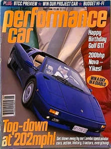PERFORMANCE CAR MAGAZINE MAY-1996 - Diablo Roadster, Lancia HF Delta HPE, Golf - Picture 1 of 16