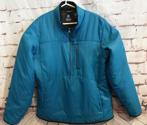 Mens Size Large Lightweight Puffer Jacket Blue 1/2 Zip Pullover Coat Turquoise - Picture 1 of 9
