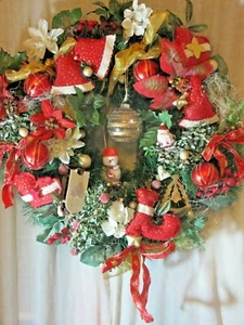 Türkranz rot/gold Weihnachten Tilda Schlitten Schneemann  Handarbeit Groß Unikat - Bild 1 von 12