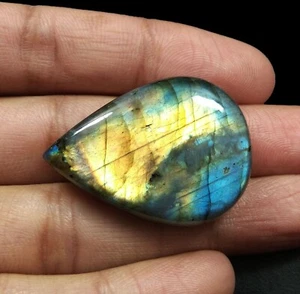 75.10 Ct Natural Pear Cabochon Multi Flash Labradorite Loose Gemstone 38x27 MM - Picture 1 of 3