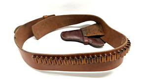 Hunter 158 40-45 Brown Leather Ammo Belt 25 Rounds With Pistol Holster