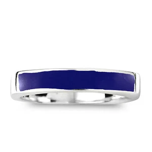 Rectangular Bar Blue Lapis Stone Inlay Sterling Silver Ring-9 - Picture 1 of 5