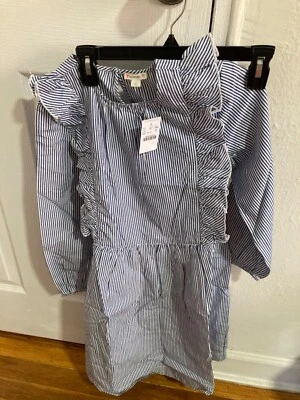 JCrew crewcuts Long Sleeve White Stripe Dress Girls Size 12  - Image 1 of 3