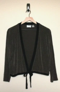 Chicos Travelers Cardigan Jacket Cropped Tie Front Stripe Size 2 Large 12 14 - Picture 1 of 3