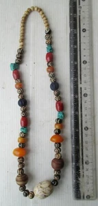 POTENTE! Collana Sciamano Vintage Tharu Tibet Perline Dzi Tibetane e Perline Antiche - Foto 1 di 4