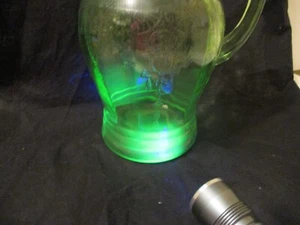 Green Depression Glass Pitcher Ballerina Cameo Glows - Picture 1 of 11