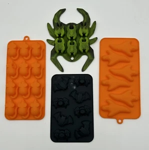 Halloween Silicone Molds Bat Spider Mice Ghost Creepy Spooky Candy Lot Of 4 EUC - Picture 1 of 12