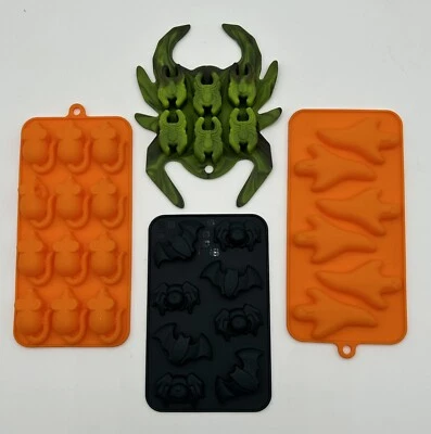 Halloween Silicone Molds Bat Spider Mice Ghost Creepy Spooky Candy Lot Of 4 EUC - Image 1 of 4