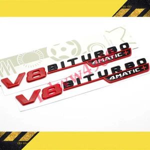 For Mercedes V8 BITURBO 4MATIC+ Plus Fender AMG Emblem GLOSSY RED E63 S63 GT63 - Picture 1 of 3