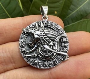 Ciondolo ANUBIS Argento Sterling 925 Dio Egizio Testa di Sciacallo Scarabeo Serpente Ankh - Foto 1 di 10