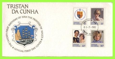 Tristan Da Cunha 1982 Princess Diana 21st Birthday set on First Day Cover Cover