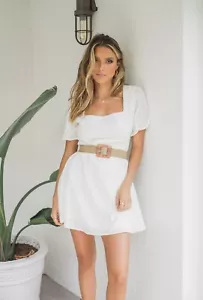 GIRL AND THE SUN Daisy Cotton White Broderie Mini Dress NWT Size M - Picture 1 of 10