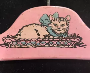 Vintage 1930s Pink Childs Girls Wood Hanger w/Cat or Kitten in Basket Blue Bow - Picture 1 of 7