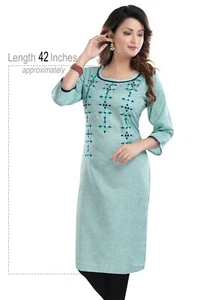 Women Ethnic Kurti Tunic Kurta Shirt Ethnic Cotton Blend Embroidery Dress NR104 - Picture 1 of 9