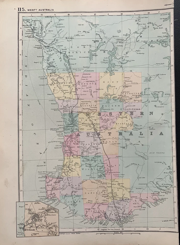 1891 Western Australia Hand Coloured Original Antique Map by G.W. Bacon - Image 1 of 3