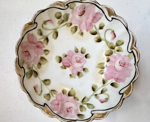 Antiguo Tazón Japonés Pintado a Mano Rosas Rosa Borde Festoneado con Borde Dorado - Imagen 1 de 6