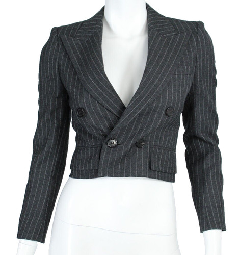 SAINT LAURENT (YSL) Giacca SAINT LAURENT $3.100 nuova con etichette 2023 grigia gessato lana cropped 34