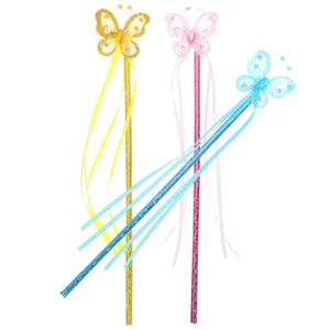 3 Pcs Butterfly Child Children Fairy Wands Ribbon Sticks - Picture 1 of 12