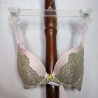 Victoria's Secret women's bra 32D pink & green lace underwire push up hook & eye