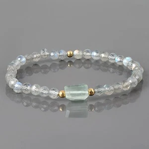 Mano Natural Labradorita & Fluorita Cuentas Pulsera Elástica Místico Belleza - Imagen 1 de 5