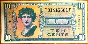 1958-1961 10 Cents Military Payment Certificate Series 541 Uncirculated 64 P#M37 - Picture 1 of 2