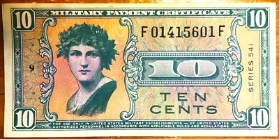 1958-1961 10 Cents Military Payment Certificate Series 541 Uncirculated 64 P#M37 - Image 1 of 2