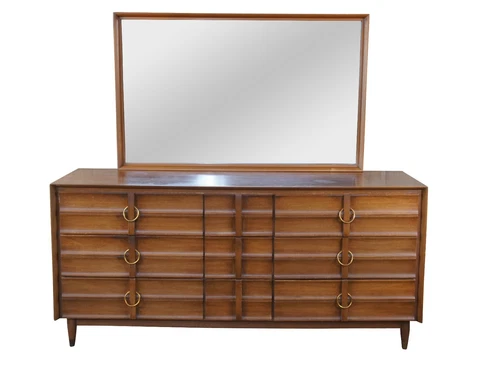 Hungerford Mid Century Modern Mahogany Dresser Chest of Drawers w Mirror 64" Cover