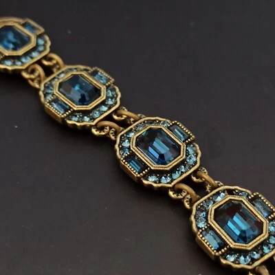 Michal Negrin Bracelet With Sapphire Blue Swarovski Crystals Royal Art Deco Gift - Image 1 of 4