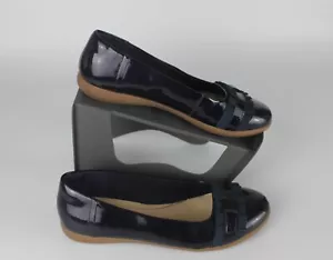 Womens Clarks Shoes Size 5.5 UK D Collection Flats Navy Patent Leather - Picture 1 of 15