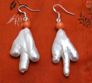 20*30mm Baroque Chicken Toe White Pearl Earring for Women Dangle Earring ear513 - Picture 1 of 6