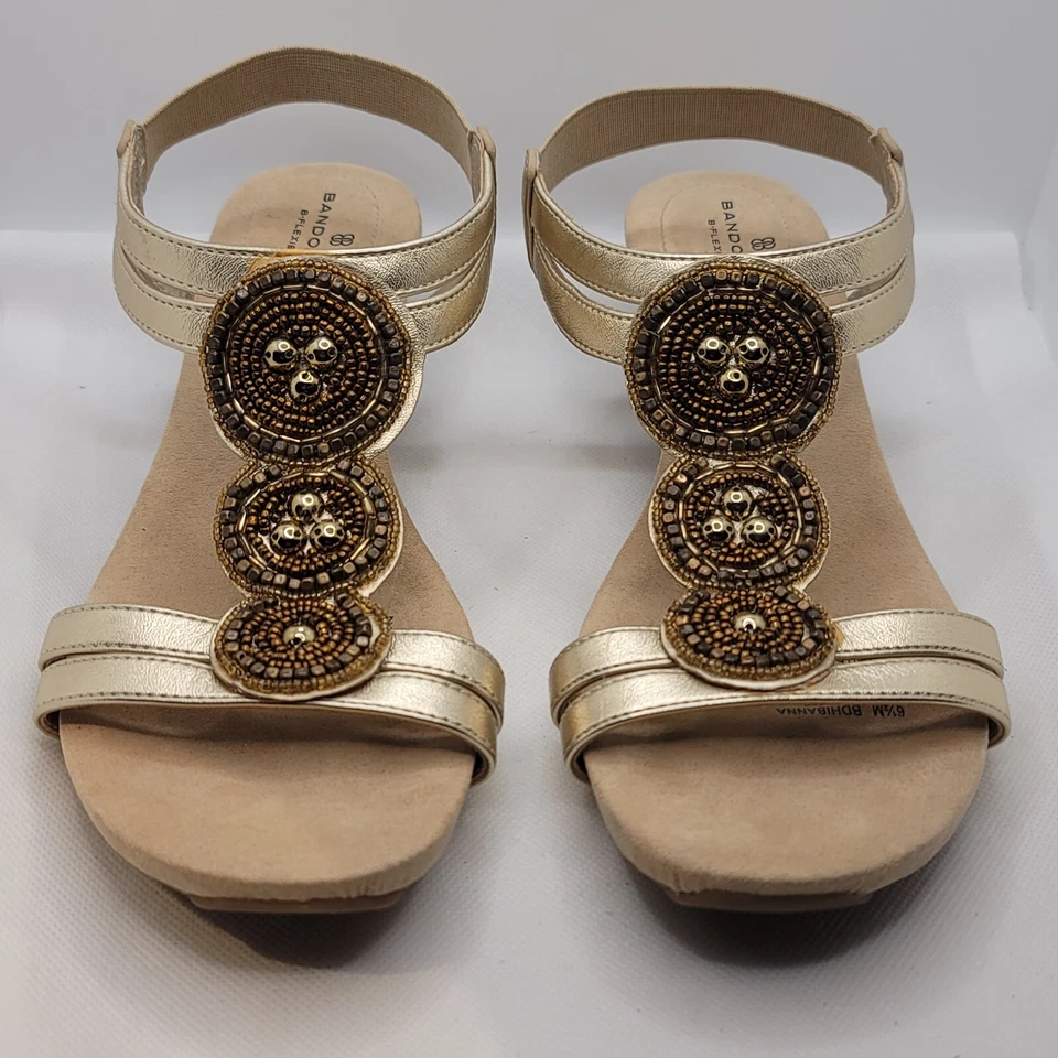 Sandalia Mujer Talla 6.5 Beige Cuero Cuña Egipcia Cleopatra Foto 1 de 4