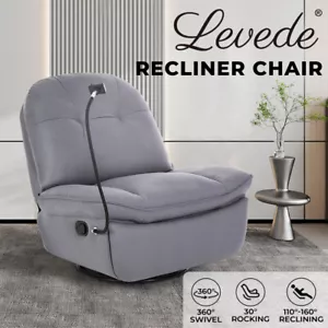 Levede Recliner Chair Lounge 360° Swivel Rocker Sofa Comfy Armchair Lounge Grey - Picture 1 of 11