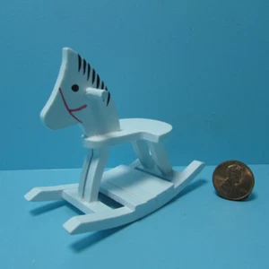 Dollhouse Miniature Wood Rocking Horse in White for Nursery CLA10930 - Picture 1 of 2