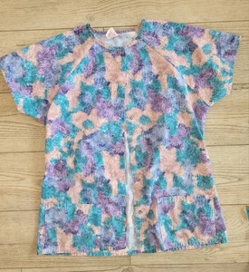 Midline Scrub Top Shirt Size S Small Short Sleeve Pockets Snap Cotton Blend - Picture 1 of 5