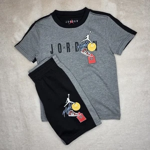 Air Jordan Short Sleeve T-Shirt & Short 2 Piece Set Gray/Black Size 6 Boys NWT - Picture 1 of 7