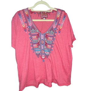 Johnny Was Laurelle Relaxed Fit Embroidered Boho T-Shirt Women's Size XL  - Picture 1 of 4