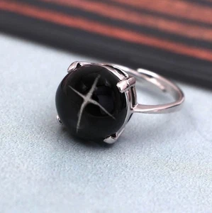 Round Black Star Ring Stacking Gemstone Jewelry 925 Sterling Silver - Picture 1 of 3