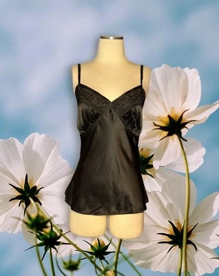 LIZ CLAIBORNE $49 Black 100% SILK Cami Top BEADED Lace EMBROIDERED Womens Medium - Image 1 of 4