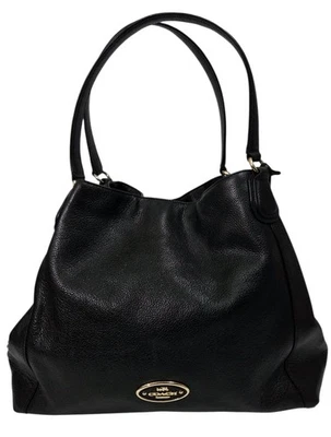 Coach Edie Shoulder Bag Pebbled Black Leather Handbag Purse 33547 - Image 1 of 4