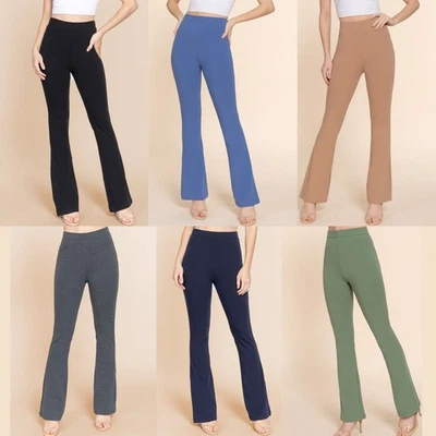 Womens Flare Leg Leggings Cotton Stretch Yoga Pants Elastic Waist - Image 1 of 4